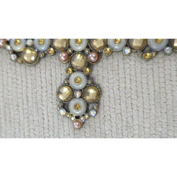 Beaded Cross Ornament With Gold & Pearl Accents On Ribbon Hanger For Wall 5"H - Picture 5 of 5